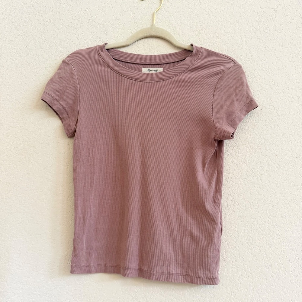 Madewell Womens Small Dusty Rose Ribbed Supima Cotton Short Sleeve Baby Tee S